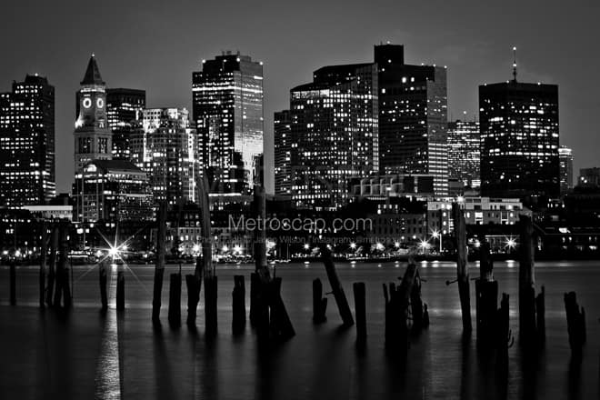 The Boston Skyline at Dusk -- Boston Black and White Photos