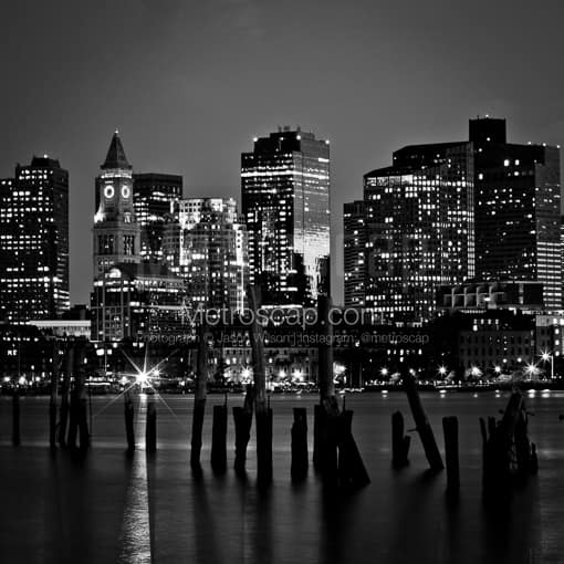 The Boston Skyline at Dusk -- Boston Black and White Photography