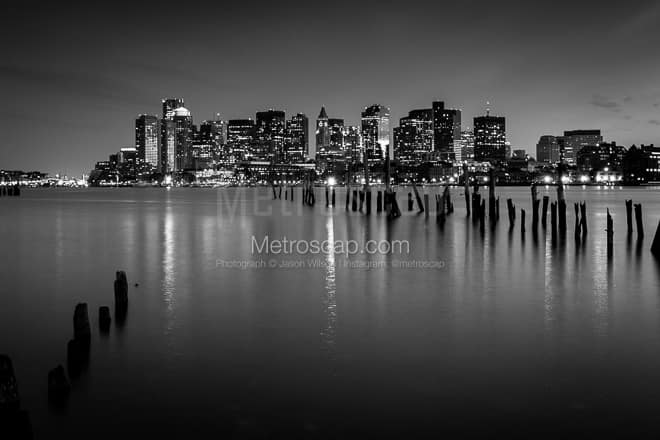 The Boston Financial District Skyline from LoPresti Park -- Boston Black and White Photos
