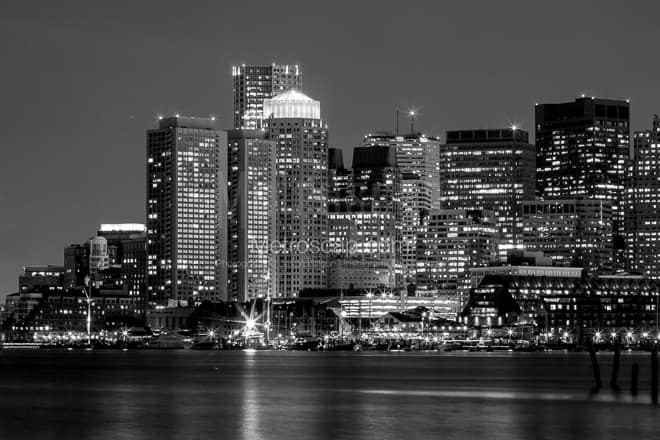 A Sweeping Boston Skyline View from LoPresti Park -- Boston Black and White Photos