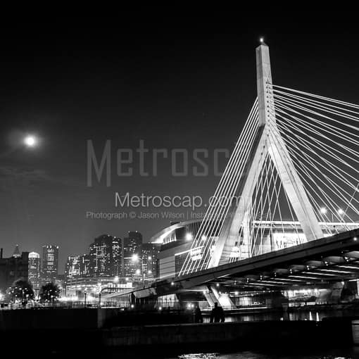 The Bunker Hill Bridge Under a Full Moon -- Boston Black and White Photography