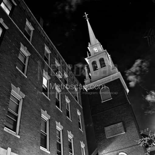Matte Black WOOD Framed Black and White Boston Photograph: One if by Land. Two if by Sea. in a Square Matte Black Wood Frame