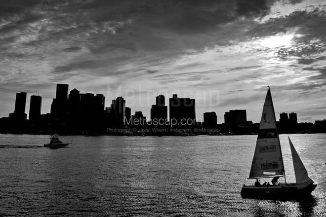 A Sail Boat on the Boston Harbor -- Boston Black and White Photos
