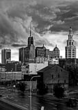 Vertical The Buffalo NY Skyline after Heavy Rain Storm cityscape black and white Pictures