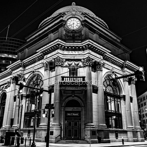 Buffalo Savings Bank Building at Night -- Buffalo Black and White Pictures