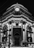 Vertical Buffalo Savings Bank Building at Night cityscape black and white Pictures