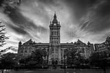 Horizontal The Erie County New York Courthouse night time black and white Pics