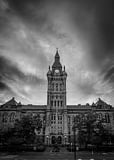 Vertical The Erie County New York Courthouse night time black and white Pics