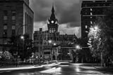 Horizontal Niagra Square Traffic at Night landscape black and white Photos