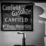 Square The Shadow of an Old Texaco Gas Pump black and white Pictures