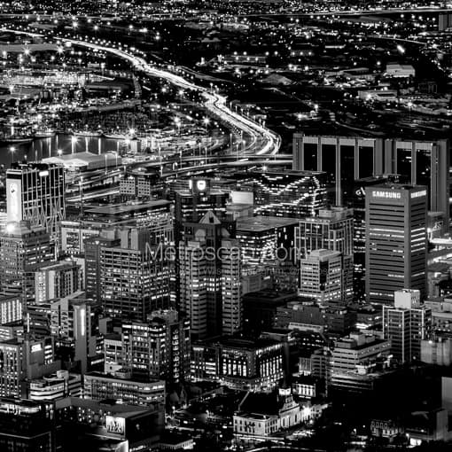 The Cape Town Skyline at Night from Signal Hill -- Cape Town Black and White Photography