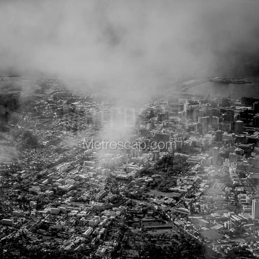 The Cape Town Skyline from Table Mountain -- Cape Town Black and White Photography