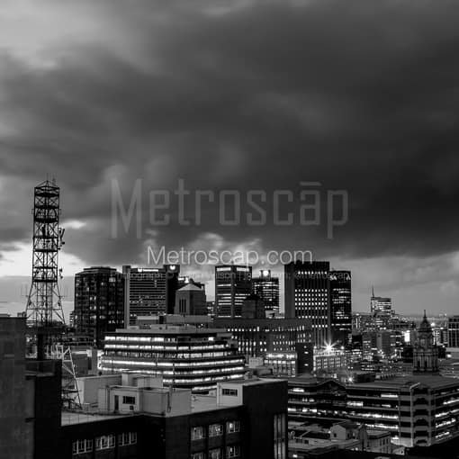 The Cape Town Skyline at Night -- Cape Town Black and White Photography