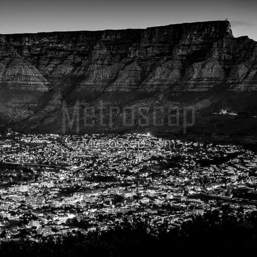 Table Mountain at Dusk -- Cape Town Black and White Photography