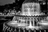 Horizontal The Pineapple Fountain at Night black and white Photography