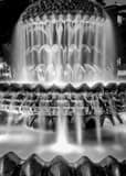 Vertical The Pineapple Fountain at Night black and white Photography