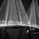 Square A Close-up Shot of the Ravenel Bridge at Night black and white Photography