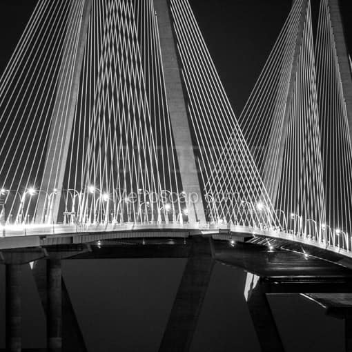 Charleston Black and White Photos of A Close-up Shot of the Ravenel Bridge at Night A Close-up Shot of the Ravenel Bridge at Night -- Charleston Black and White Photos