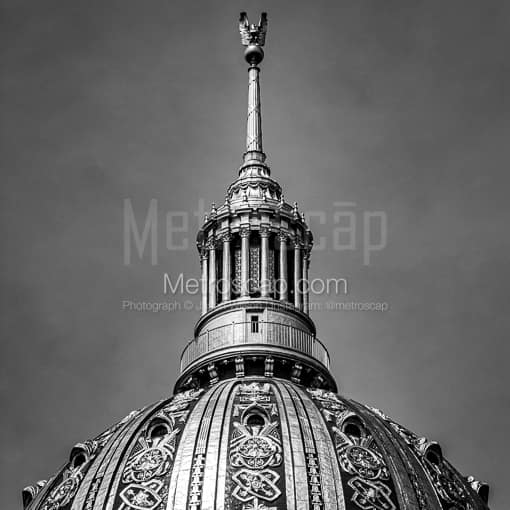 Charleston WV Black and White Photos of The Eagle atop the West Virginia State Capitol Building Dome The Eagle atop the West Virginia State Capitol Building Dome -- Charleston WV Black and White Photos