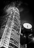 Vertical The Bank of America Building and Clock in Downtown Charlotte at Night black and white Photos