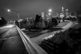 Horizontal The View from the Sixth Street Bridge over I-77 in Downtown Charlotte black and white Photos