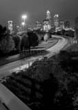 Vertical The View from the Sixth Street Bridge over I-77 in Downtown Charlotte black and white Photos
