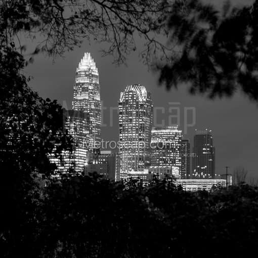 The Charlotte Skyline at Night -- Charlotte Black and White Photos