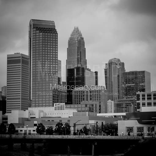 The Charlotte Skyline Under a Cloudy Sky -- Charlotte Black and White Photos