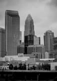 Vertical The Charlotte Skyline Under a Cloudy Sky black and white Photos