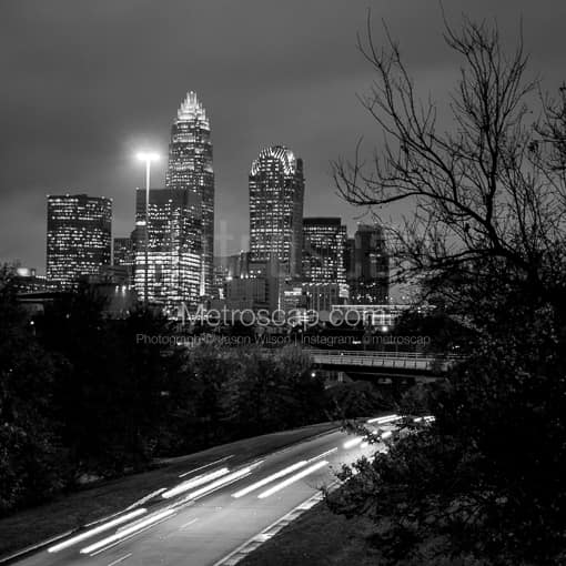 Downtown Charlotte over I-77 -- Charlotte Black and White Photos