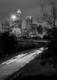 Vertical Downtown Charlotte over I-77 black and white Photos