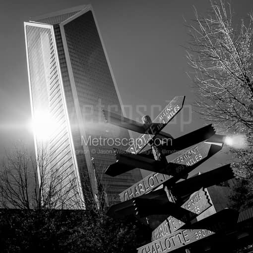 The Duke Energy Building and Charlottes Sign -- Charlotte Black and White Photos
