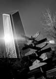 Vertical The Duke Energy Building and Charlottes Sign black and white Photos