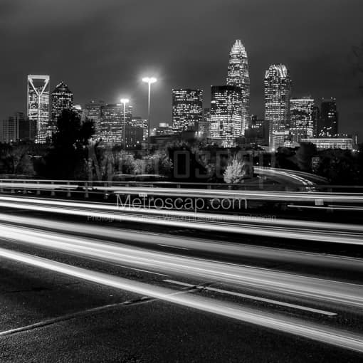 Traffic over I-77 in Downtown Charlotte -- Charlotte Black and White Photos