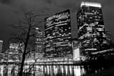 Horizontal 333 West Wacker Building Reflects into the Chicago River landscape black and white Photography