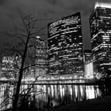 Square 333 West Wacker Building Reflects into the Chicago River landscape black and white Photography