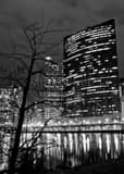 Vertical 333 West Wacker Building Reflects into the Chicago River landscape black and white Photography