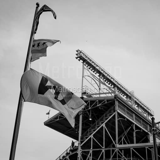 A W Flag on Waveband behind Wrigley Field -- Chicago Black and White Photography