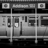 Square Addison Street L Station at Wrigley Field landscape black and white Photography