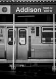 Vertical Addison Street L Station at Wrigley Field landscape black and white Photography