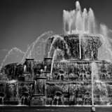 Square Close Up of Buckingham Fountain landscape black and white Photography
