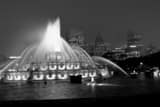 Horizontal Buckingham Fountain in Grant Park on a Foggy Night landscape black and white Photography