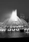 Vertical Buckingham Fountain in Grant Park on a Foggy Night landscape black and white Photography