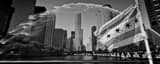 Panoramic The Centennial Fountain over the Chicago River landscape black and white Photography