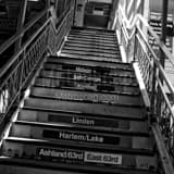 Square Chicago 'El' Train Stairs landscape black and white Photography