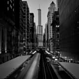 Square A Chicago El Train and Trump Tower landscape black and white Photography