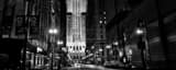 Panoramic LaSalle Street Deadends into the Chicago Board of Trade Building landscape black and white Photography