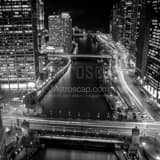 Square The Chicago River at Night landscape black and white Photography
