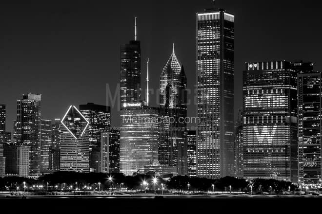 The Chicago Skyline during 2016 World Series -- Chicago Black and White Photos