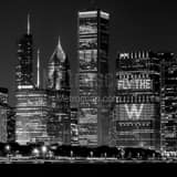 Square The Chicago Skyline during 2016 World Series landscape black and white Photography